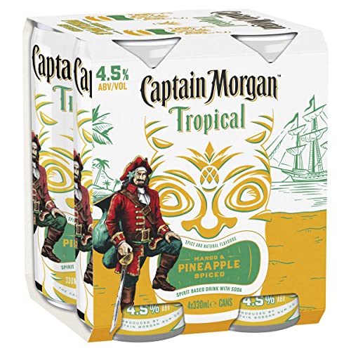 Captain Morgan Tropical Pineapple & Mango Flavour Rum 330 ml (Pack of 4)  Captain Morgan