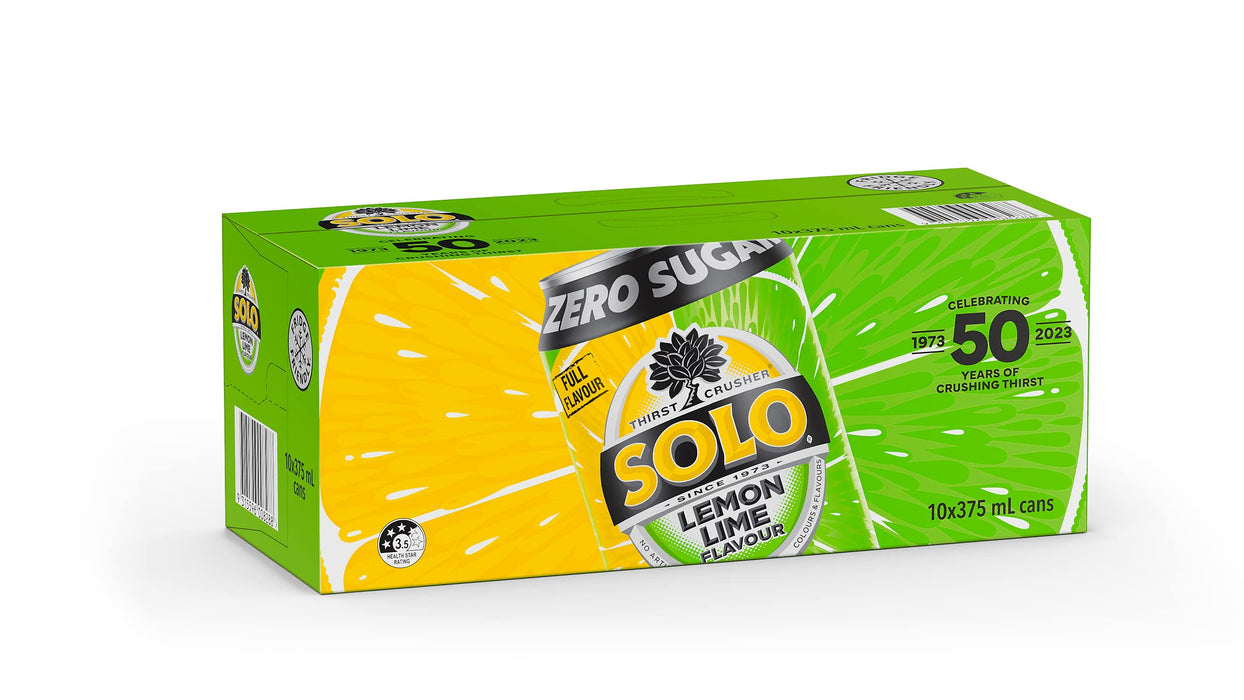 SOLO 375ml X 10 Can Cube Lemon Lime Zero Sugar  SOLO