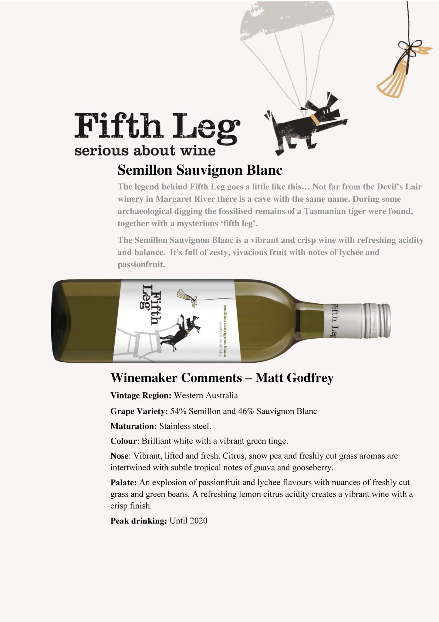 Fifth Leg Semillion Sauvingnon Blanc Wine 750 ml (Case of 6)