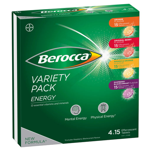 Berocca Energy Vitamin B & C Effervescent Tablets 4 x 15 Variety Pack  Berocca