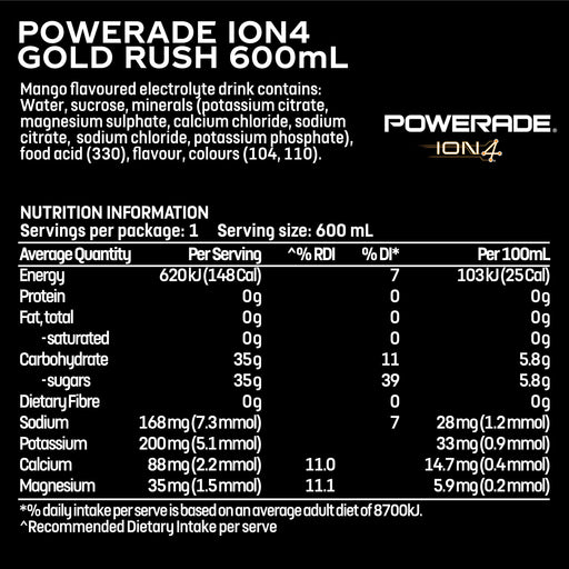 Powerade ION4 Gold Rush Sports Drink Multipack Sipper Cap Bottles 12 x 600mL  Visit the POWERADE Store
